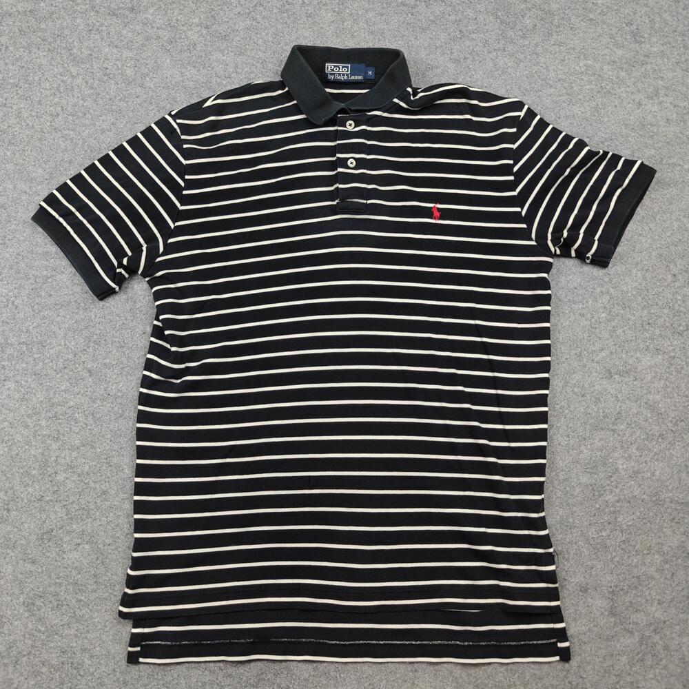 Vintage Polo By Ralph Lauren Polo Shirt Mens Medium Black Striped 100% Cotton